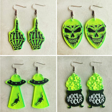 Terrifying Halloween Earrings, Skeleton, Alien UFO Witch Stove, Fluorescent Acrylic Earrings