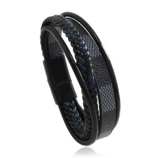 21CM Multi layer leather woven magnetic buckle bracelet