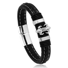 Stainless steel ship anchor woven leather bracelet