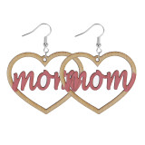 Mother's Day Love MOM Leopard Pattern Wood Single sided Printed Hollow Earrings