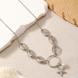 Alloy Starfish Conch Pearl Pendant Necklace