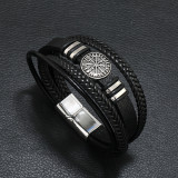 21CM Multi layer woven scripture compass leather bracelet