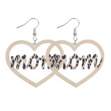 Mother's Day Love MOM Leopard Pattern Wood Single sided Printed Hollow Earrings