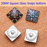 10pcs/set  love Flower color tree of life Geometry pattern Leopard  Print 20MM Square Glass Snaps buttons