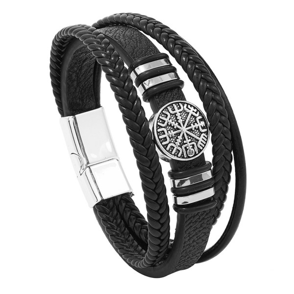 21CM Multi layer woven scripture compass leather bracelet