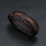 21CM Multi layer leather woven magnetic buckle bracelet