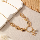 Alloy Starfish Conch Pearl Pendant Necklace