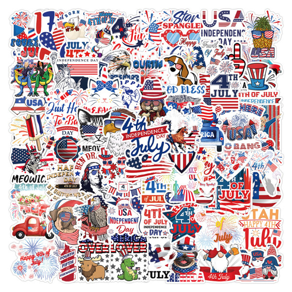 100 pieces of Independence Day personalized graffiti stickers, car trunk water cup waterproof stickers