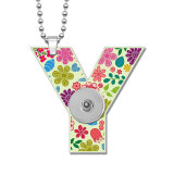 Alphabet 26 words Green Flower Double sided Painted  Acrylic 60CM Necklace Pendant  20MM Snaps button jewelry wholesale