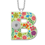 Alphabet 26 words Green Flower Double sided Painted  Acrylic 60CM Necklace Pendant  20MM Snaps button jewelry wholesale