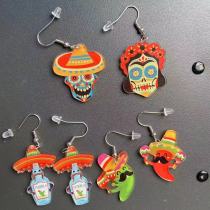 Acrylic Mexican Chili Racquet Rainbow Horse Wine Print Earrings Hat Skull Avocado Earrings