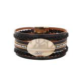 Multi layer woven diamond alloy leather magnetic buckle bracelet