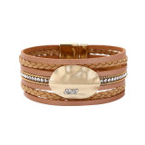 Multi layer woven diamond alloy leather magnetic buckle bracelet