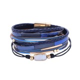Multi layer woven Baroque pearl leather bracelet