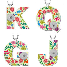 Alphabet 26 words Green Flower Double sided Painted  Acrylic 60CM Necklace Pendant  20MM Snaps button jewelry wholesale