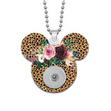 Christmas Mickey Mouse Butterfly mom sunflower Double sided Printed  Acrylic 60CM Necklace Pendant  20MM Snaps button jewelry wholesale