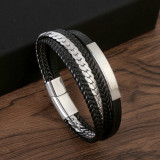 21.5CM Stainless steel  leather woven bracelet