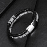 Stainless steel genuine leather woven bracelet