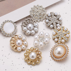 23MM flower metal Pearl Rhinestones snap button charms