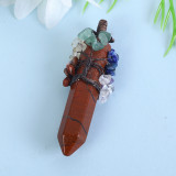 Crystal Original Stone Hexagonal Pillar Wrapped with Copper Wire, Life Tree, Colorful Gravel Pendant