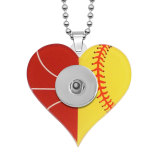 love Sports Basketball Volleyball Baseball rugby tennis two-sided Printed  Acrylic Stainless Steel Chain 60CM Necklace Pendant  20MM Snaps button jewelry wholesale