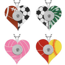 love Sports Basketball Volleyball Baseball rugby tennis two-sided Printed  Acrylic Stainless Steel Chain 60CM Necklace Pendant  20MM Snaps button jewelry wholesale