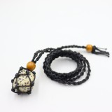 Crystal raw stone natural stone mesh pocket woven necklace with adjustable length