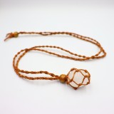 Crystal raw stone natural stone mesh pocket woven necklace with adjustable length