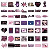 50 Sweet Cool Style Stickers Personalized Decoration Mobile Phone Skateboard Luggage Black Purple English Waterproof Stickers