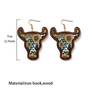 Wood earrings with cowhead inlaid Bohemian style earrings