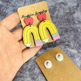 Teacher's wooden ear ring leopard pencil apple splicing Teachers'Day earrings