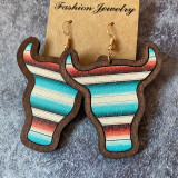 Wood earrings with cowhead inlaid Bohemian style earrings