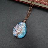 Handmade copper wire wound water droplet life tree color changing ripple resin necklace