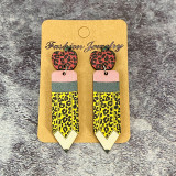 Teacher's wooden ear ring leopard pencil apple splicing Teachers'Day earrings