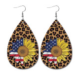 Independence Day Leather Earrings Water Drops American Flag Made Old Earrings Festival Tie Dyed Earrings