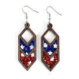 Independence Day Leather Earrings - American Flag Shiny Wood Hollow Earrings
