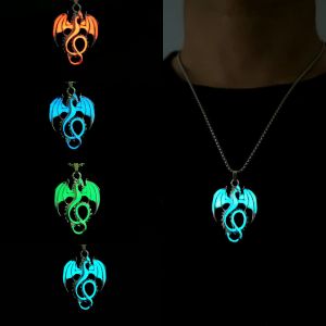 Halloween Night Glow Wind God Wing Dragon Pendant Punk Trend Hip Hop Necklace Stainless Steel Chain