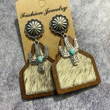 Western Vintage Genuine Leather Earrings Bohemian Horse Hair Cowhide Cactus Pinestone Earrings