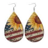 Independence Day Leather Earrings Water Drops American Flag Made Old Earrings Festival Tie Dyed Earrings