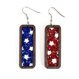 Independence Day Leather Earrings - American Flag Shiny Wood Hollow Earrings