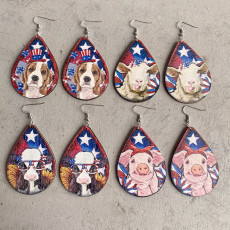 Fun Design Personalized Animal Earrings, Independence Day, Texas West Farm Pig Dog Cow Wood Earrings