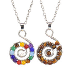 Handwound Natural Colorful Crystal Beads Silver Spiral Necklace Crystal Stone Conch Pendant Necklace