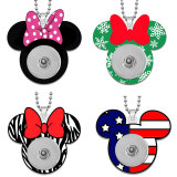 Christmas Mickey Flower Nurse Black and white Double sided Printed  Acrylic 60CM Necklace Pendant  20MM Snaps button jewelry wholesale