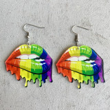Lip acrylic rainbow earrings American Independence Day flag