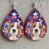 Fun Design Personalized Animal Earrings, Independence Day, Texas West Farm Pig Dog Cow Wood Earrings