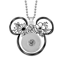 Christmas Mickey Flower Nurse Black and white Double sided Printed  Acrylic 60CM Necklace Pendant  20MM Snaps button jewelry wholesale