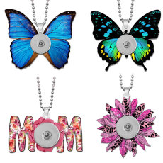 Butterfly mom sunflower Double sided Printed  Acrylic 60CM Necklace Pendant  20MM Snaps button jewelry wholesale