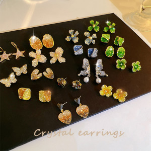 Real Gold Electroplated Colorful Crystal Flower Earrings