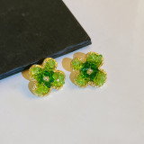 Real Gold Electroplated Colorful Crystal Flower Earrings
