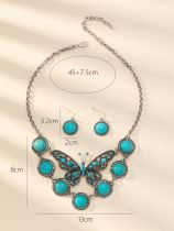 Natural Stone Butterfly Water Diamond Earrings Necklace Set